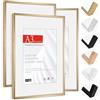 HIMEETIME® 3x Cornice Foto A3 29,7x42cm Alluminio spazzolato dorata champagne,Passepartout 21x30,Cornice 30x42 Grande per Foto Disegni,Solo per Espositore a Parete