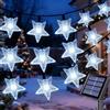 Qoosea Luci Solari a Stella 14M, 120 LED Luci Esterno Impermeabili, 8 Modalità con Timer Auto On/Off per Giardino Recinto Natale Matrimonio Festa