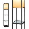 OUTON Lampada da Terra con Ripiani in Vetro, Temperature di Colore Regolabili 3000K-6000K, Piantana LED Moderna a Colonna, Lampada d'Angolo in Legno per Soggiorno, Camera da Letto, Ufficio (Nero)