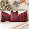 Sungeek - set di 2 federe decorative per cuscini scozzesi in tartan natalizie, in lino, con motivo a scacchiera, 30 x 50 cm, con bordo cucito, per divano, letto, soggiorno, 12x20 pollici (Rosso)