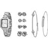 TIME100 Set Regalo Donna Elegante con Orologio Rettangolare, Braccialetto, Catena e 4 Orecchini - Confezione Regalo Rosa con Design New York（Argento）