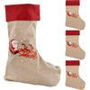 Idena 90477 - Calze di Natale ca. 31 x 46 cm, 4 Pezzi, Calze in Tessuto Rosso e Marrone con Babbo Natale in Slitta con Renne e Scritta Merry Christmas, Calza con Occhiello Rosso