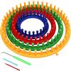 BAKAJI Set Telaio a Maglia Uncinetti Circolari Kit 4 Telai in Plastica Varie Misure con Accessori Ferri e Ago Unicnetto per Cappelli Sciarpe e Guanti (Rotondi)