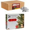 Idena 90485 - Portacandele per Albero di Natale, 20 Pezzi in Argento incl. 20 Candele per Albero in Rosso, portacandele in Metallo Vintage, con Clip per Rami Fino a 1,5 cm di Spessore