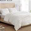 KB & Me Bohemian Boho Chic Ivory Macrame Tufted Tassel 3 pc. Full / Queen Size Bed Bedding Set Duvet Comforter Cover Sham Solid Cream Textured Minimalist Off White Cotton Fringe Farmhouse Indie Neutral Rustic