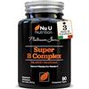 Nu U Nutrition Super Complesso Vitaminico B - Vitamine B ad Alta Assorbimento - 90 Compresse Vegane a Rilascio Graduale - Scorta per 3 Mesi - Tutte le 8 Vitamine B (B1, B2, B3, B5, B6, B8, B9 e B12) - Prodotto in Eu