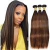 Hxxcoup 28 30 32 Inch Straight Bundles Human Hair Extension tessuto capelli Umani Double Weft Brazilian Remy Hair P430 Highlight Light Brown Minimal Tangle&Shedding 3 Bundles Total 300g
