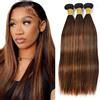 Evaxilc Straight Human Hair Bundles Capelli Umani Unprocessed P430 Highlight Brown Color Brazilian Virgin Hair Weave 3 Bundles Total 300g For Women 24 26 28 Inch