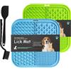 BASVII 2 PCS Tappetino Leccare Cane e Gatti con Ventose,20x20 cm,Lick Mat per Cani | Tappetino Silicone, con Spatola e Spazzola, per Il Bagno, L'alimentazione, L'addestramento Del Cane (Blu+Verde)