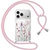 Yoedge Cover con Cordino per iPhone 17 Pro 6,3, Trasparente Aesthetic Disegni Fiori Custodia con Collana Tracolla Laccio Collo, Sottile TPU Silicone + PC Antiurto Protettiva Case per iPhone 17 Pro,03