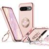 XYZ Cover per Google Pixel 9 con Supporto, Custodia con Doppio Anello a Forma di Cuore con Cordino per Ragazze e Donne, Cover Protettiva di Lusso per Pixel 9, Rosa