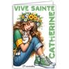 Afie 68-1355 - Carta viva Santa Caterina 25 novembre Augura una buona festa a una giovane ragazza donna che ama il suo gatto carino abbraccio corona di fiori acconciatura -con busta bianca 12 x 17 cm