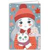 Afie 68-1354 - Carta viva Santa Caterina 25 novembre Augura una buona festa a una ragazzina che ama il suo gatto carino abbraccio berretto autunno acconciatura - con busta bianca 12 x 17 cm