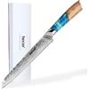 hecef Coltello da Pane 20 cm Seghettato, Coltello Damasco 67 Strati con Nucleo 10Cr15MoV, Manico in Resina Blu e Legno Stabilizzato, per Ciabatta, Focaccia e Dolci, Scatola Magnetica Bianca