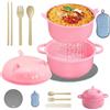TZQFROCE Microwave Ramen Bowl Ramen Ciotola per microonde Ramen Ciotola per pasta con bastoncini istantanei Ramen Bowl con coperchio e cucchiaio, forno a microonde portatile per zuppe, pasta, insalate (rosa)