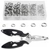 WMYCONGCONG Set di 200 anelli da pesca in acciaio inox, doppio passante per esca con pinza nera