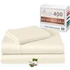 Pizuna Linens Pizuna Set Lenzuola letto singolo Cotone 90x200 cm Nuovo Avorio, 400 fili con trama Sateen in 100% Cotone a fiocco lungo Biancheria De Letto con 1 lenzuolo con angoli, 1 lenzuolo sopra, 1 federa