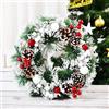 LATERN 30CM Ghirlanda di Natale, Ghirlanda di Pino di Natale Artificiale con Pigne Bacche Rosse Fiocco di Neve Palle di Neve per Natale Porta Parete Camino Finestra Albero di Natale Decorazione