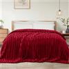 Exclusivo Mezcla Coperta Plaid Pile di Flanella per Divano, 220x240 CM Coperta Letto Matrimoniale con Righe Jacquard, Accogliente e Leggero, Rosso intenso