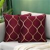 Hanrunsi Fodera Cuscino 45 x 45 Copricuscini e Federe Divani 45x45 Velluto Vino Rosso 45x45 cm Set di 2 Moderni con Decorazione Morbida in Oro con Cerniera Nascosta per Sedia da Ufficio(Bordeaux)