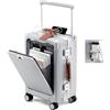 BEITH Valigia Trolley Rigido, BS849-2 Telaio in Alluminio Trolley Bagaglio a Mano, Portabicchieri, USB, Type-C, PC Conchiglia, Serratura TSA, Ruota Silenziosa 360°, Anteriore Aperto, Tirante Largo