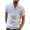 DUOLUVA Camicia Lino Uomo Manica Corta Collo Mao Camicia Estate Uomo Leggero in Cotone Lino Camicia Da Spiaggia Classica Casual Shirt, cachi., XXL