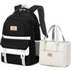 Asge Zaino per la scuola, per ragazze, con design ergonomico, zaino per la scuola, per campus, in nylon, impermeabile, per il tempo libero, per adolescenti, alla moda, Nero 1, m, Casual