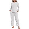 PrinStory Pigiama da Donna Lungo in Flanella, Pyjama con Collo Tondo in Pile, Pyjama a Maniche Lunghe in Frottee, Abbigliamento da Casa, S