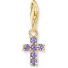 Thomas Sabo Charm Club Charm Ciondolo Croce con Pietre Ametista e Argento 925 Riciclato Placcato Oro 18K Donna 2036-414-13