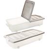 2friends Cassettiera Sotto Letto con Ruote, 2 Pezzi, Contenitore 80 x 40 x 17 cm (32 Litri), Coperchio Diviso, Chiusure a Clip, Trasparente/Sabbia, Made in