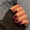 KQueenest Unghie finte a pressione color rosso vino nero a forma di occhio di gatto mandorla medio smaltate glitterate medie, bordeaux lucido luccicante in acrilico, set di unghie finte gotiche