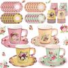 NatNarr Set di 24 tazze da tè in carta usa e getta con manico e piatti, tazze da tè e piattini, stile vintage, motivo floreale, 200 ml, per baby shower, matrimoni, compleanni (stile vintage)