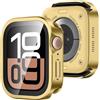 Amizee Metallo Cover Compatibile con Apple Watch Serie 11/10 42mm con Vetro Temperato, Bordo Dritto Ultra Sottile con Coperchio Protezione Completa Custodia Protettiva per iWatch 42mm, Dorato