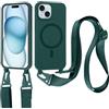 Jrkvniv Cover per iPhone 15 Plus con Cordino [Compatibile con MagSafe ] Custodia con Regolabile Laccio Collana Tracolla, Ultra Sottile Silicone Antiurto AntiGraffio Case per iPhone 15 Plus 6,7, Verde
