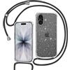 Tikgue Cover per iPhone 17, Custodia con Cordino Silicone Glitter Brillantini Trasparente Morbida Cover con Collana Sottile Protettiva Bumper Antiurto TPU Case - Nero