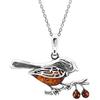 Kiara Jewellery Collana con ciondolo a forma di pettirosso in argento Sterling 925 su un ramo con ambra baltica marrone, su catenina in argento Sterling da 45,7 cm.