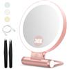 B Beauty Planet Specchio trucco con luci,doppio lato portatile illuminato trucco bellezza specchio (Oro rosa-30x Specchio Di Vanità Illuminato)