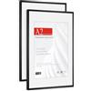 HIMEETIME® 2x Cornice per foto,A2 42x59.4cm,Alluminio spazzolato Metallo Nero,Passepartout 30x42,Cornice 42x60cm Grande per Foto,Solo per Espositore a Parete