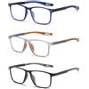 Hubeye 3 Paia Occhiali da lettura Sportivo da Uomo e Donna Lettore TR90 Ultraleggero Quadrato Confortevole Flessibile Occhiali Anti luce blu 1.50