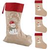 Idena 90475 - Calza Natalizia ca. 31 x 46 cm, 4 Pezzi, Calza in Tessuto Rosso e Marrone con Motivo Pupazzo di Neve e Scritta Merry Christmas, Calza con Laccio Rosso