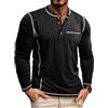 LAOARA Maglietta Uomo T Shirt Manica Lunga Henley Bottoni con Tasca Maniche Lunghe Casual Polo Tshirt Blu XL