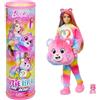 Barbie - Togetherness Bear, bambola Cutie Reveal Care Bears Serie 2 con costume in peluche e mini orso, 10 sorprese e accessori con effetto cambia colore, giocattolo per bambini, 3+ anni, JFV60