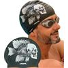 SWIMXWIN Cuffia Nuoto Silicone Born To Swim Teschio Pesce Disegno Divertente Cuffia Piscina Unisex Uomo Donna Ragazzi Allenamento Competizione Aquagym Triathlon Pallanuoto Open Water Regalo
