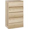 HOMCOM Comò 5 cassetti mobile da archiviazione dal design minimalista senza maniglie 60 x 38 x 100 cm legno naturale