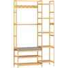 HOMCOM Appendiabiti con scarpiera, ganci per vestiti, attaccapanni, panca con cuscino, per corridoio, ingresso, legno naturale | Aosom Italy