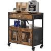 VEVOR Mobile Bar da Caffè da 61 x 36 x 70,5 cm Mobiletto da Bar in Stile Fattoria con 4 Ripiani, Tavolo da Bar Mobile con Ruote e Porta a Rete, Tavolino da Bar, Credenza Buffet per Cucina, Ingresso
