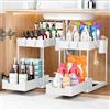 KOOSREEL Armadietto sotto lavello a 2 piani, organizer sotto lavello, cassetto scorrevole per estrazione, mensola da cucina, ripiano per spezie, cestino portaoggetti multifunzione per bagno, bianco, 2