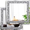 XIHACTY - 2 specchi da parete con strass schiacciati, decorazione argentata per soggiorno, camera da letto, bagno 30,5 x 30,5 cm