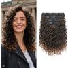 Flufymooz 4 extension per capelli con clip, 35,5 cm, 100% pura seta proteica, capelli corti ricci e mossi, extension con clip, capelli naturali morbidi, da donna, marrone mandorla scuro con rame
