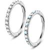 OUFER 20G 2PCS Anello al Naso Cerchio Acciaio Chirurgico 316L Anello a Segmento con Cerniera Piercing al Naso Trasparente e Opale Elica Daith Rook Conch Orecchino Gioielli per Donna 7 mm